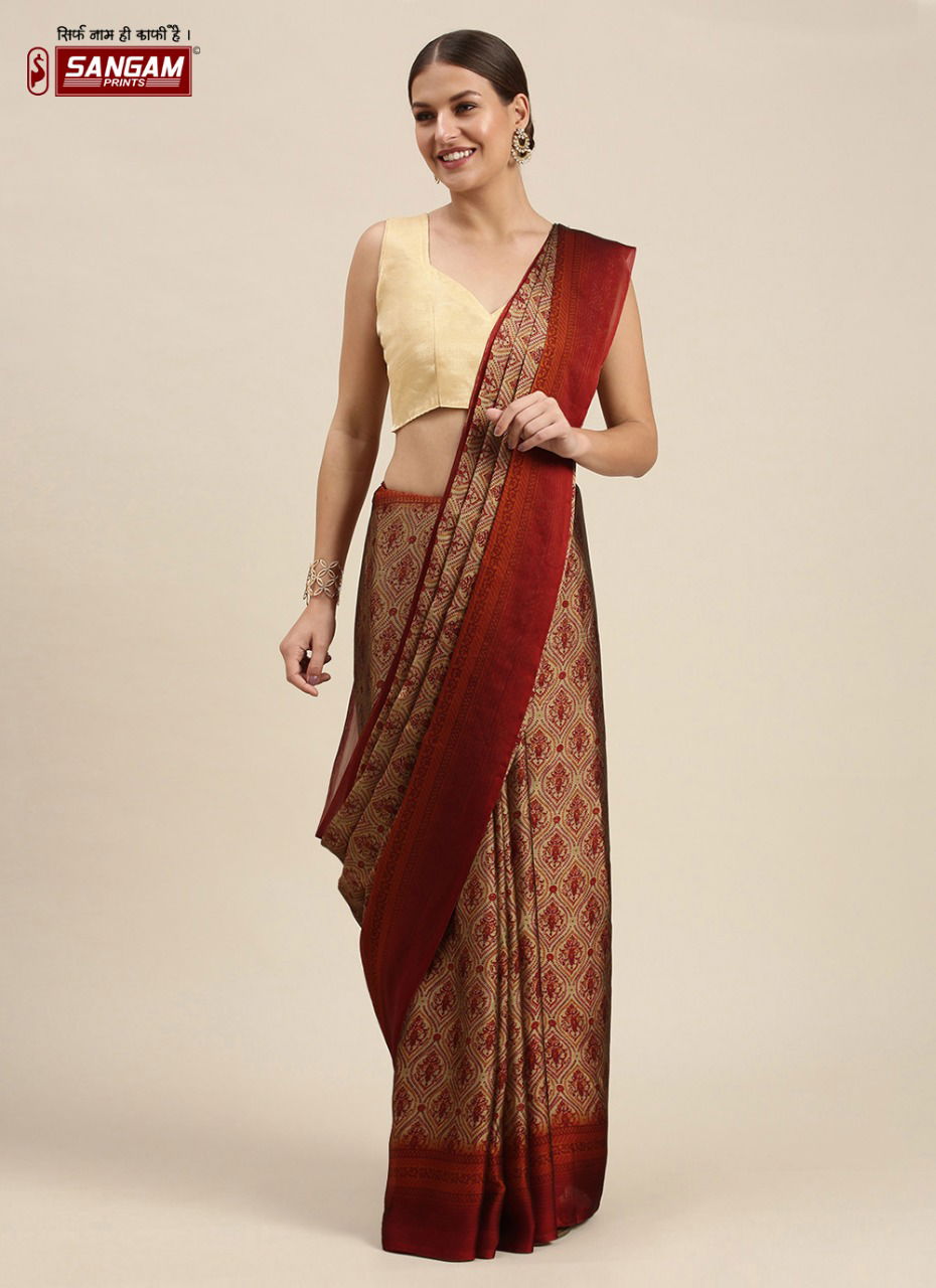 Sangam Peacock Regular Wear Crepe Silk Printed Saree Collection